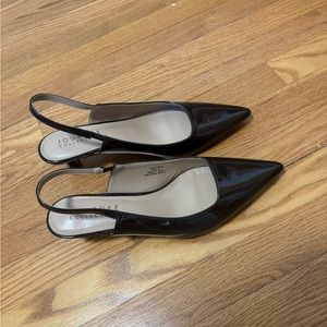 Chocolate brown patent kitten heel